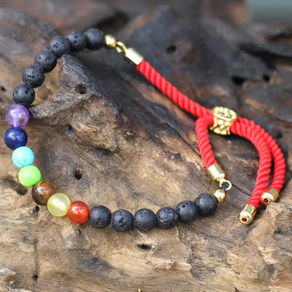 Braccialetto Rosso con Terminali Placcati Oro 18k - Pietra - Gemstones String Bracelets