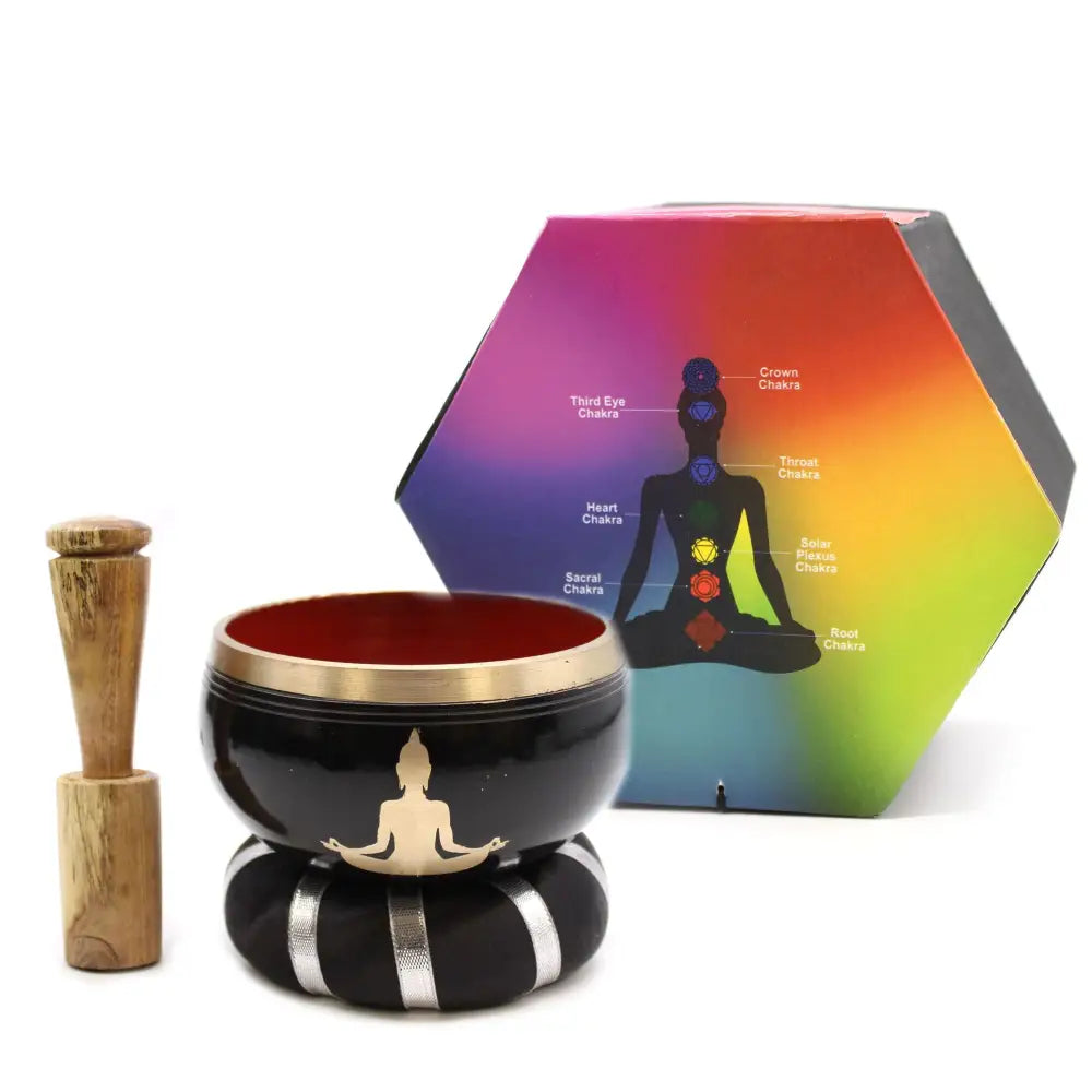Buddha Singing Bowl Set- Black/Orange 10.7cm - Tibetan Singing Bowls
