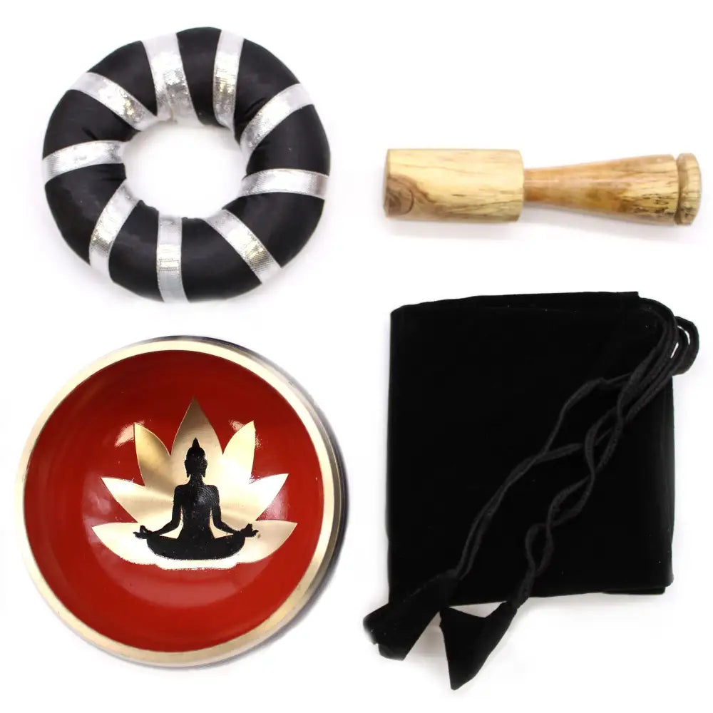 Buddha Singing Bowl Set- Black/Orange 10.7cm - Tibetan Singing Bowls