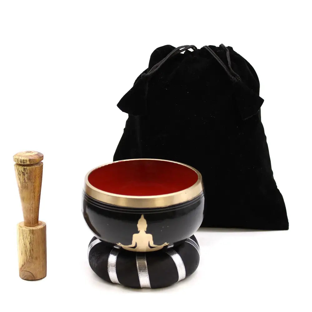 Buddha Singing Bowl Set- Black/Orange 10.7cm - Tibetan Singing Bowls