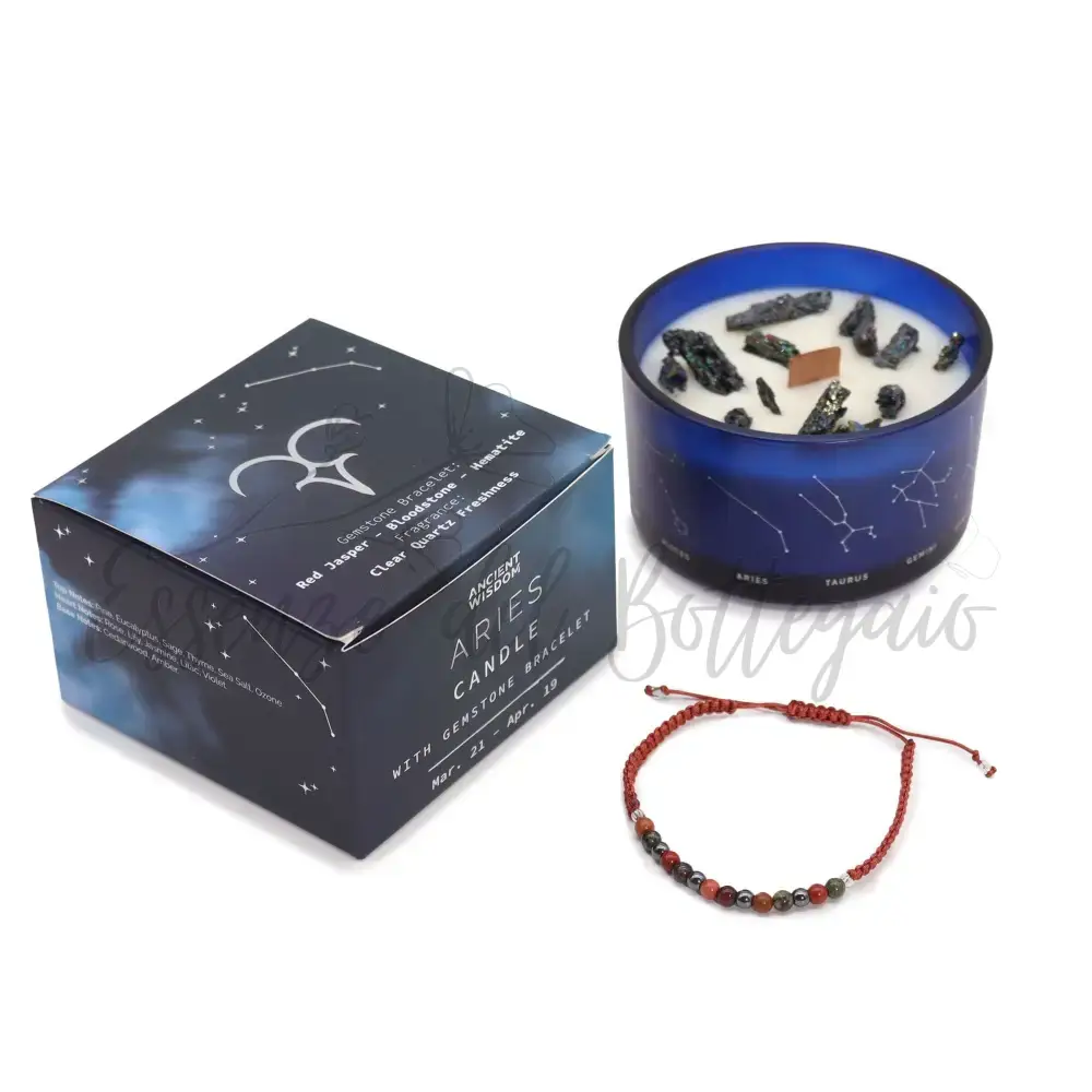 Candela Zodiaco con Braccialetto - Ariete - Zodiac Crystal Candles with Gemstone Bracelet