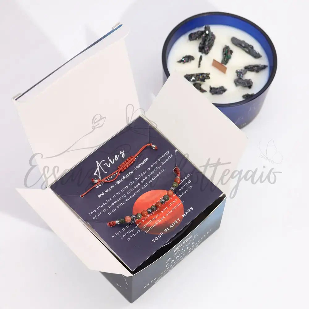 Candela Zodiaco con Braccialetto - Ariete - Zodiac Crystal Candles with Gemstone Bracelet