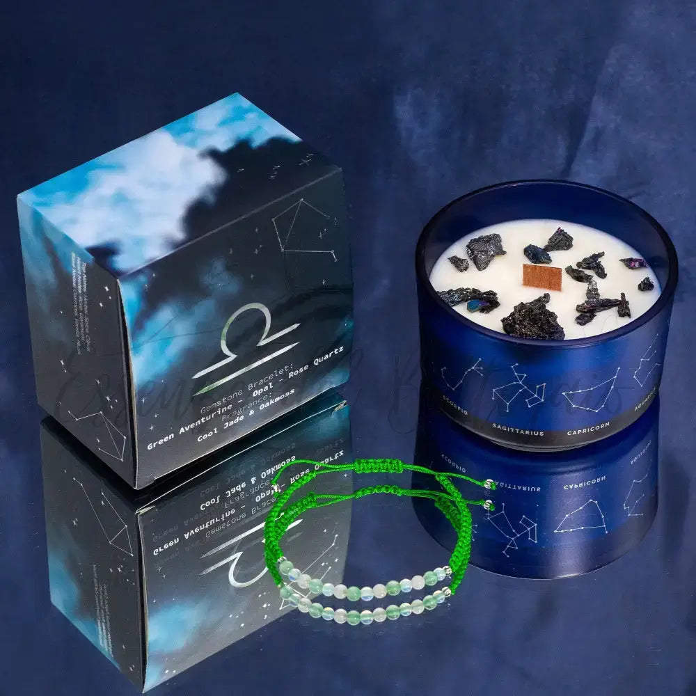 Candela Zodiaco con Braccialetto - Bilancia - Zodiac Crystal Candles with Gemstone Bracelet