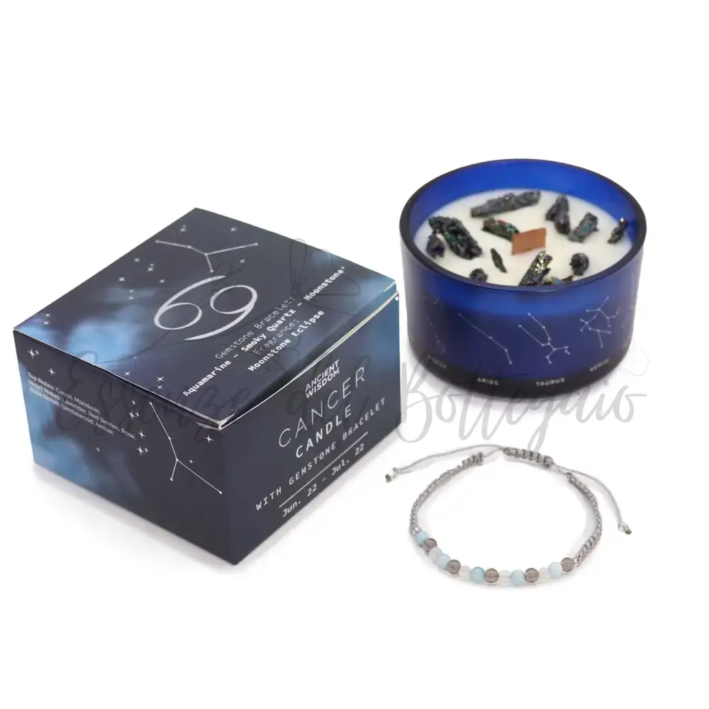 Candela Zodiaco con Braccialetto - Cancro - Zodiac Crystal Candles with Gemstone Bracelet