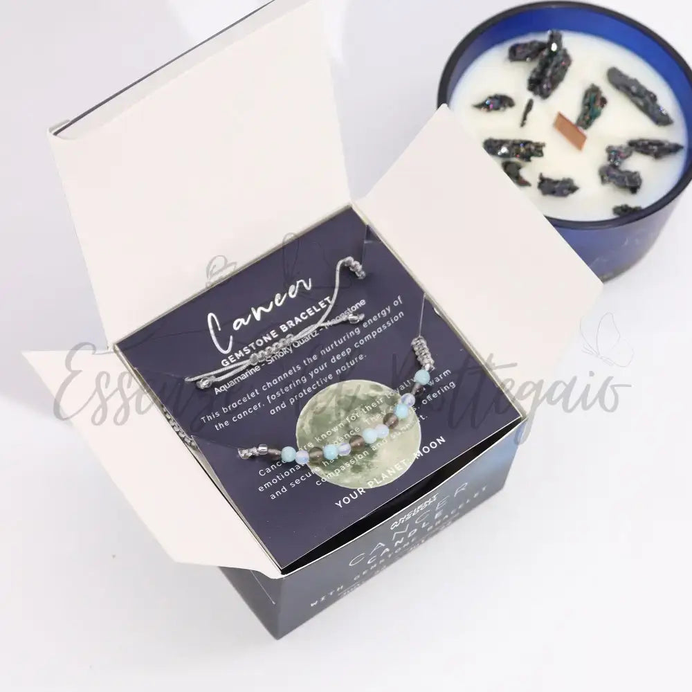 Candela Zodiaco con Braccialetto - Cancro - Zodiac Crystal Candles with Gemstone Bracelet