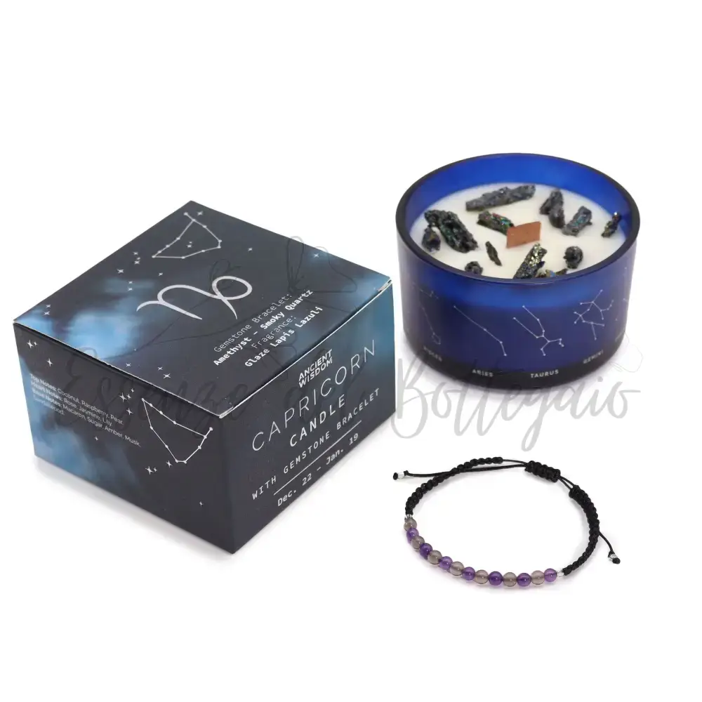 Candela Zodiaco con Braccialetto - Capricorno - Zodiac Crystal Candles with Gemstone Bracelet