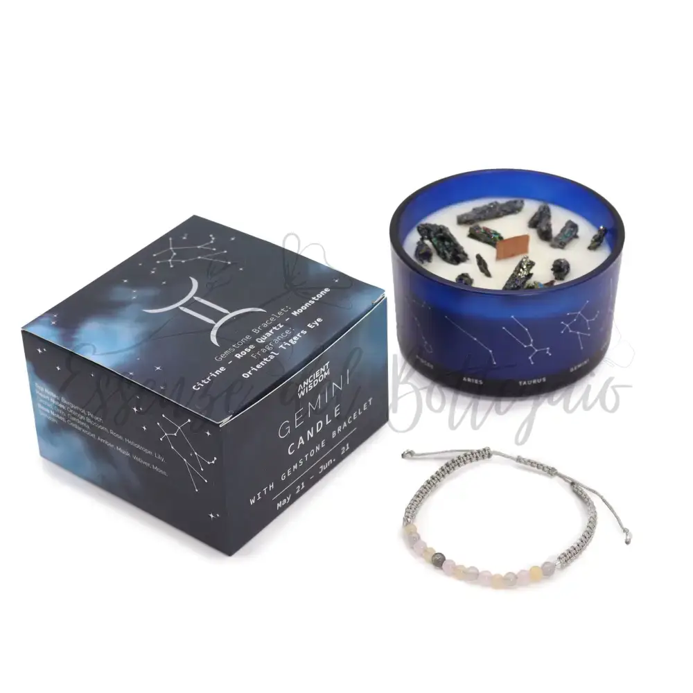 Candela Zodiaco con Braccialetto - Gemelli - Zodiac Crystal Candles with Gemstone Bracelet