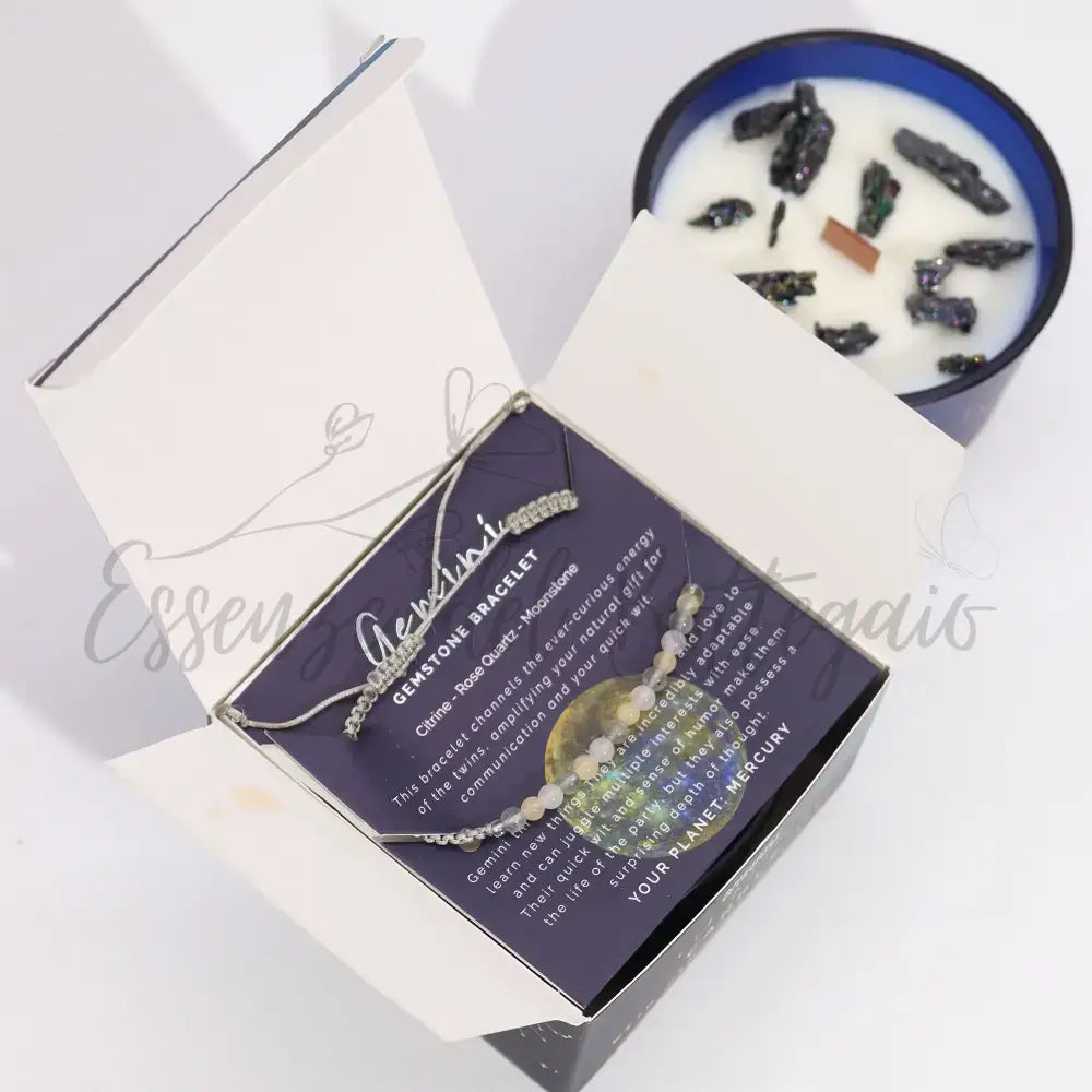 Candela Zodiaco con Braccialetto - Gemelli - Zodiac Crystal Candles with Gemstone Bracelet