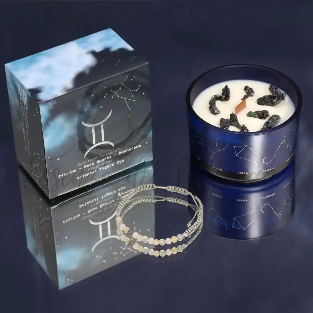 Candela Zodiaco con Braccialetto - Gemelli - Zodiac Crystal Candles with Gemstone Bracelet
