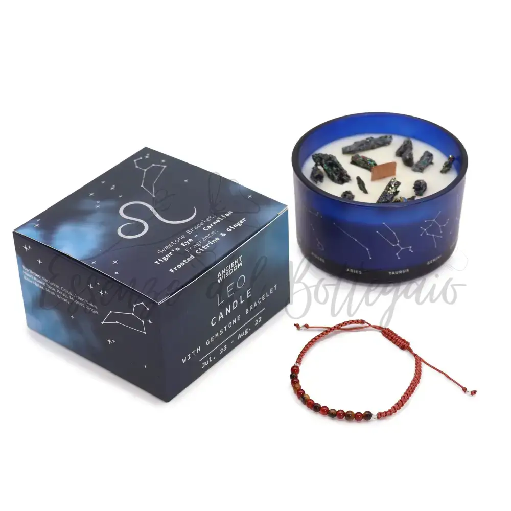Candela Zodiaco con Braccialetto - Leone - Zodiac Crystal Candles with Gemstone Bracelet
