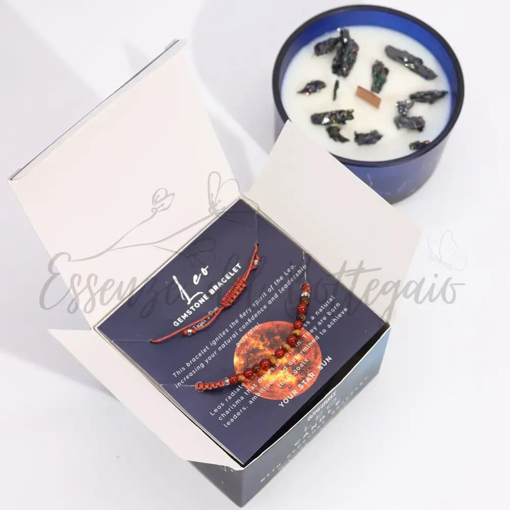 Candela Zodiaco con Braccialetto - Leone - Zodiac Crystal Candles with Gemstone Bracelet