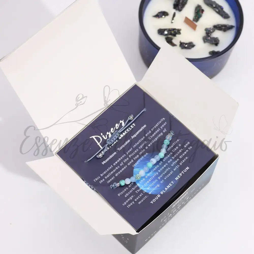 Candela Zodiaco con Braccialetto - Pesci - Zodiac Crystal Candles with Gemstone Bracelet