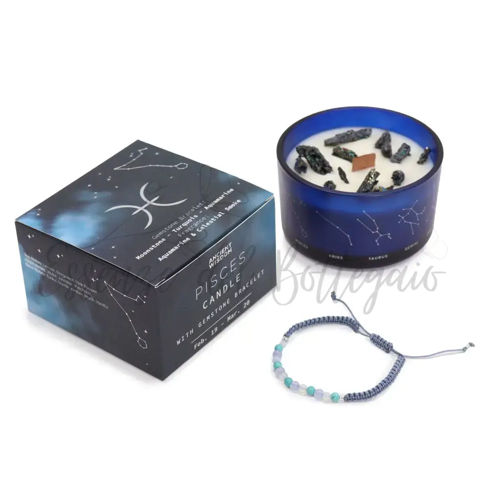 Candela Zodiaco con Braccialetto - Pesci - Zodiac Crystal Candles with Gemstone Bracelet