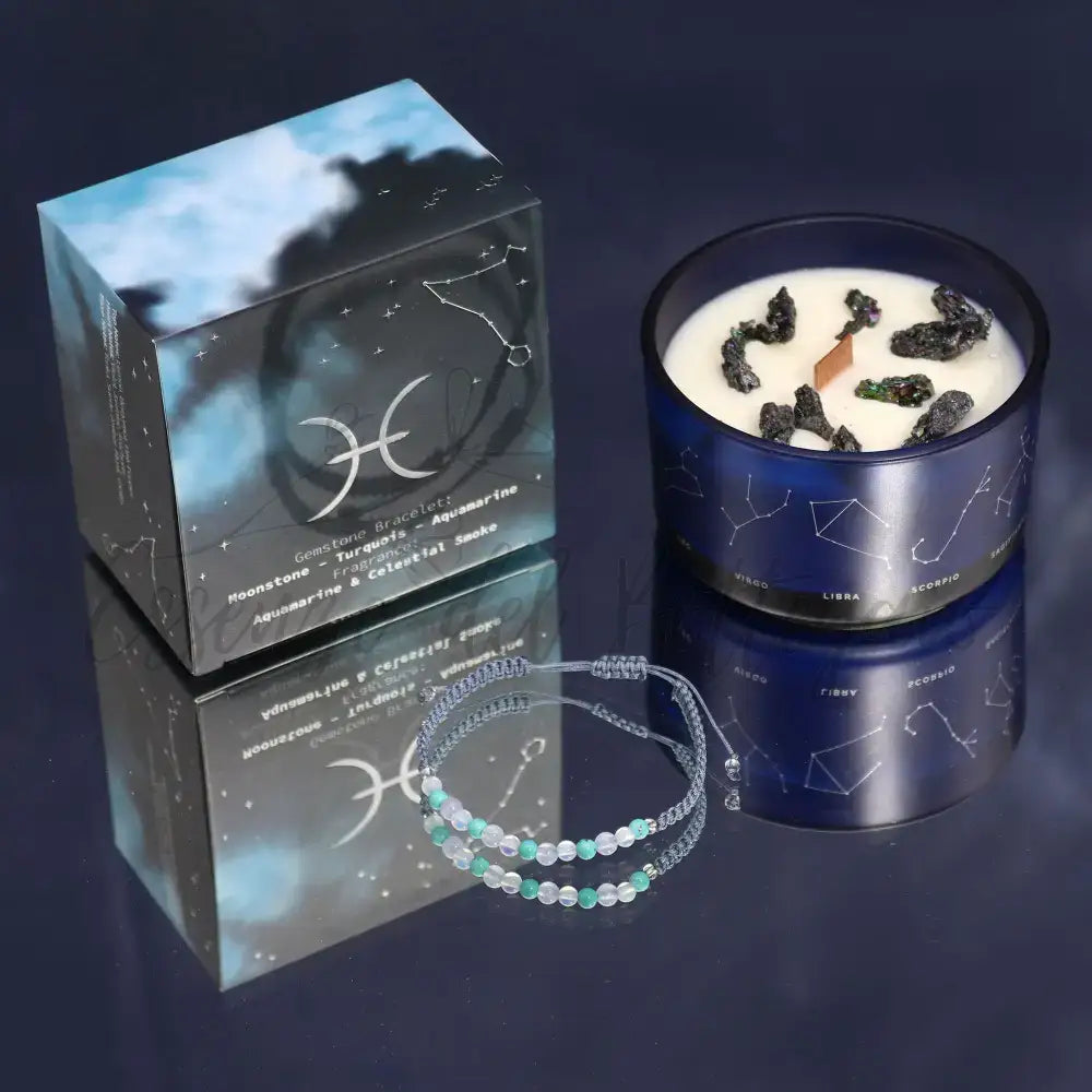 Candela Zodiaco con Braccialetto - Pesci - Zodiac Crystal Candles with Gemstone Bracelet