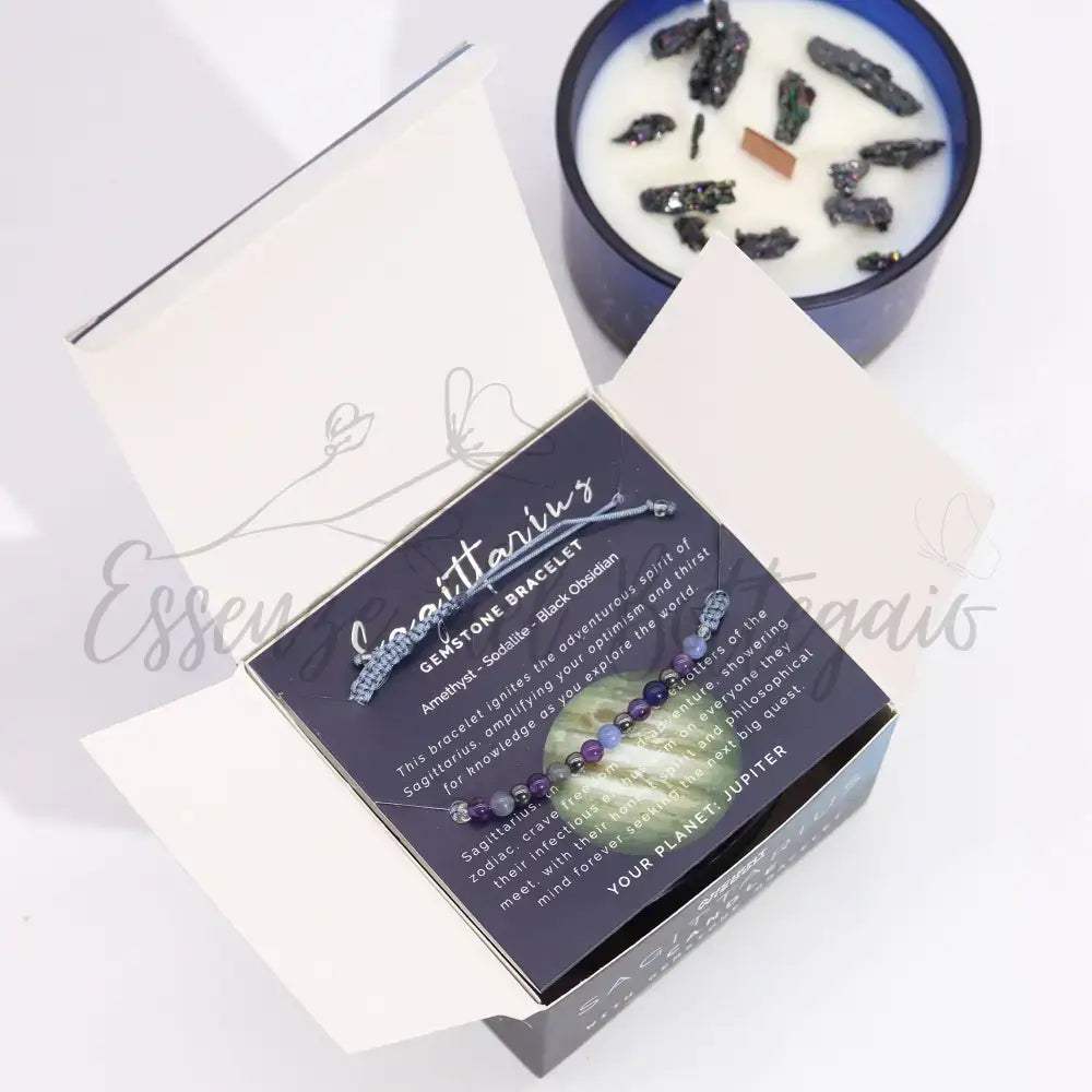 Candela Zodiaco con Braccialetto - Sagittario - Zodiac Crystal Candles with Gemstone Bracelet