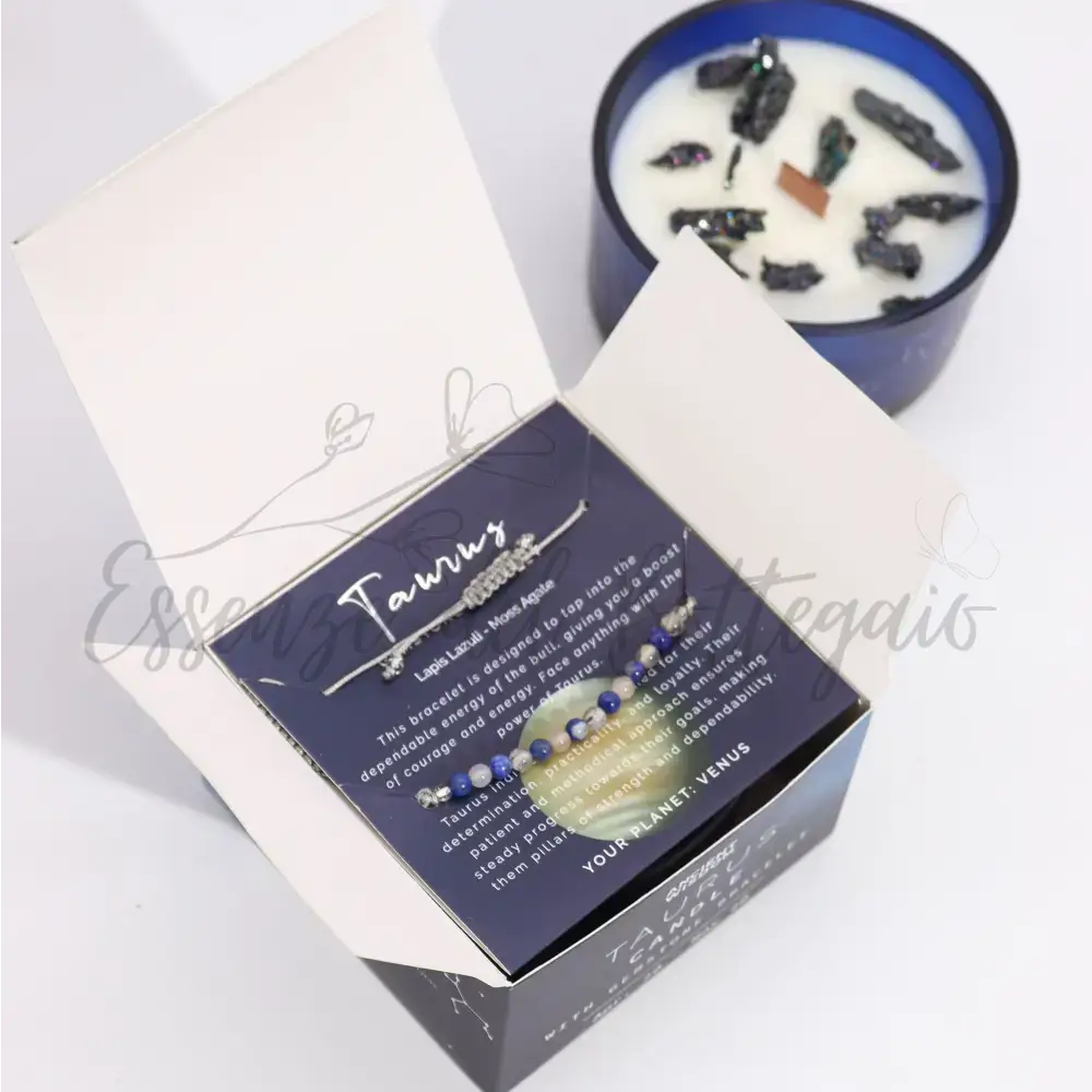 Candela Zodiaco con Braccialetto - Toro - Zodiac Crystal Candles with Gemstone Bracelet