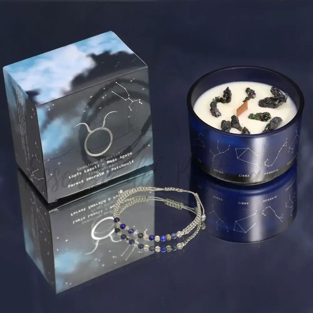 Candela Zodiaco con Braccialetto - Toro - Zodiac Crystal Candles with Gemstone Bracelet