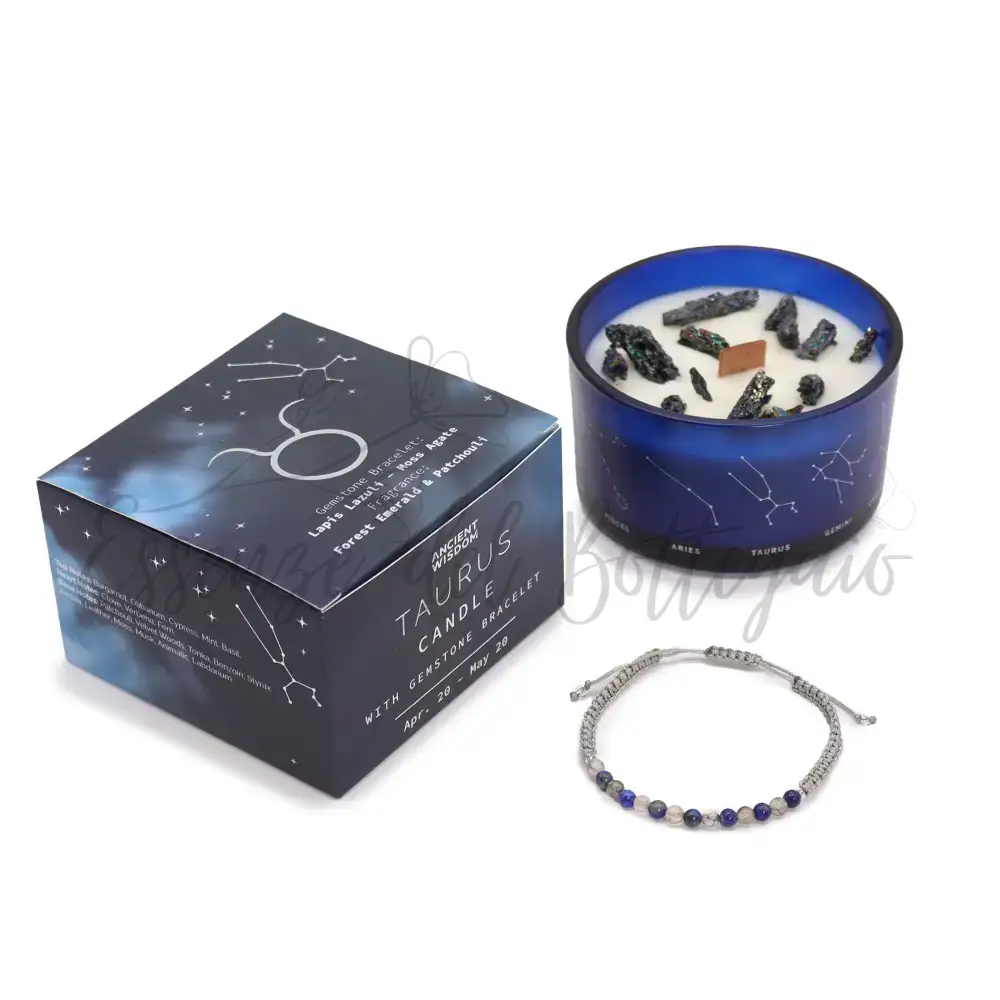 Candela Zodiaco con Braccialetto - Toro - Zodiac Crystal Candles with Gemstone Bracelet