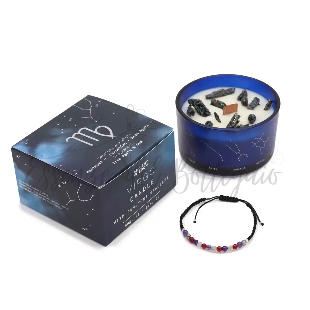 Candela Zodiaco con Braccialetto - Vergine - Zodiac Crystal Candles with Gemstone Bracelet