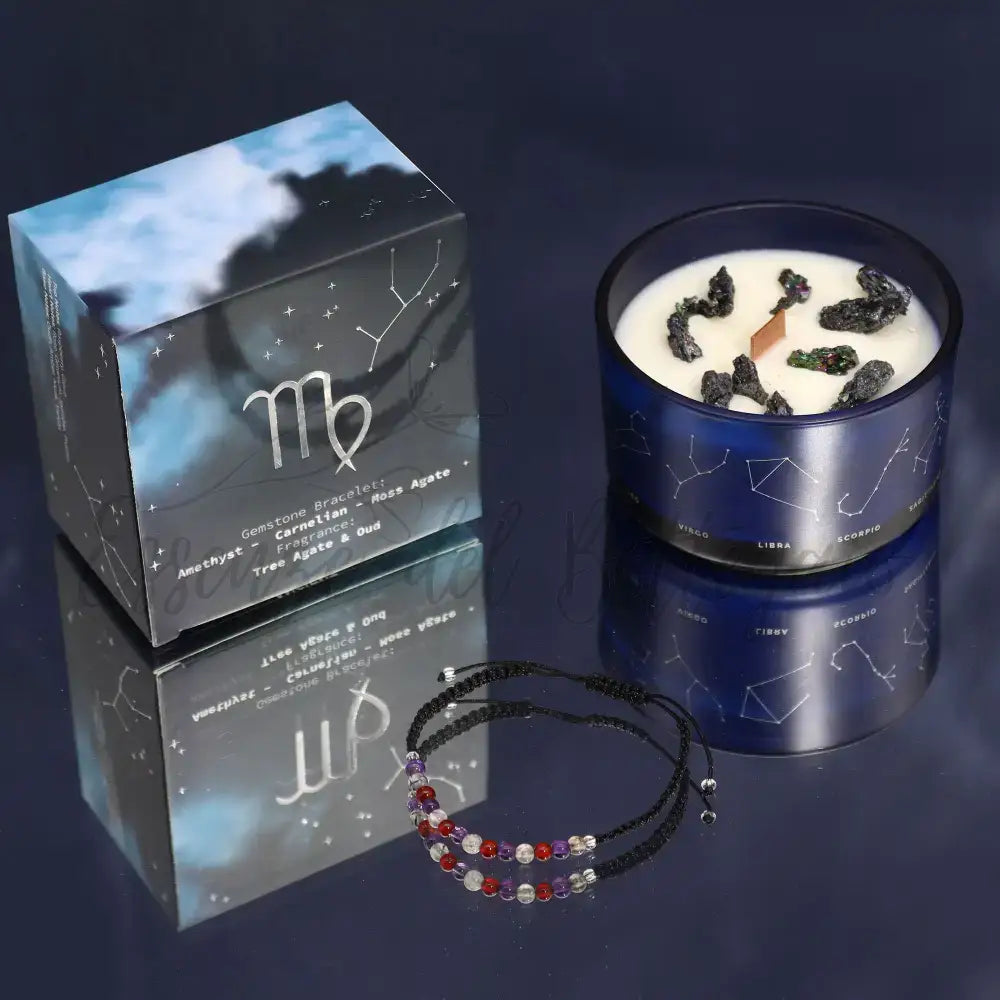 Candela Zodiaco con Braccialetto - Vergine - Zodiac Crystal Candles with Gemstone Bracelet