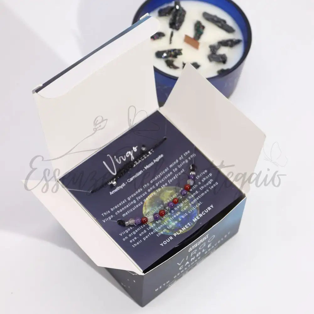 Candela Zodiaco con Braccialetto - Vergine - Zodiac Crystal Candles with Gemstone Bracelet
