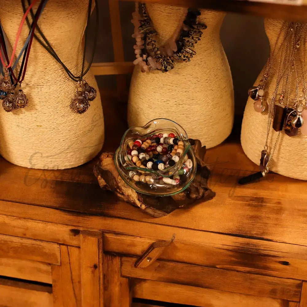 Ciotola ondulata in vetro soffiato su legno 18 cm - Molten Glass on Wood