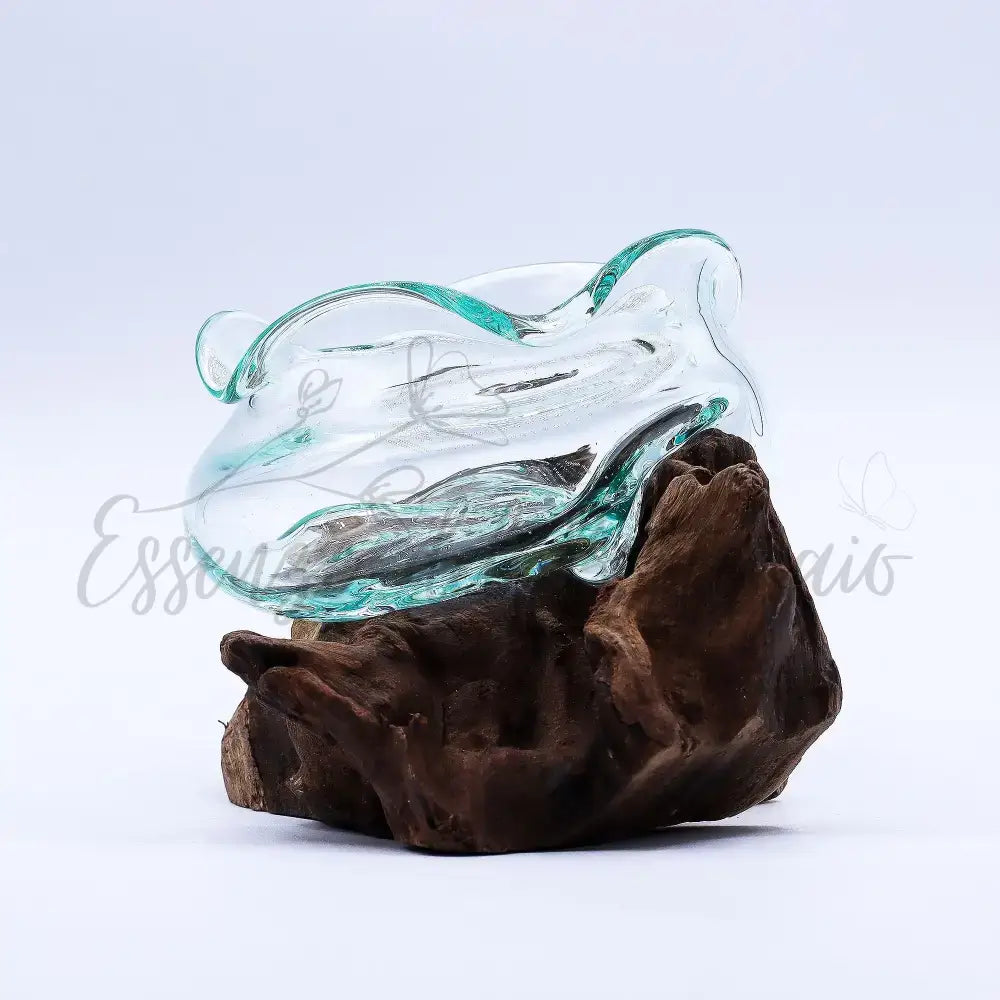 Ciotola ondulata in vetro soffiato su legno 18 cm - Molten Glass on Wood