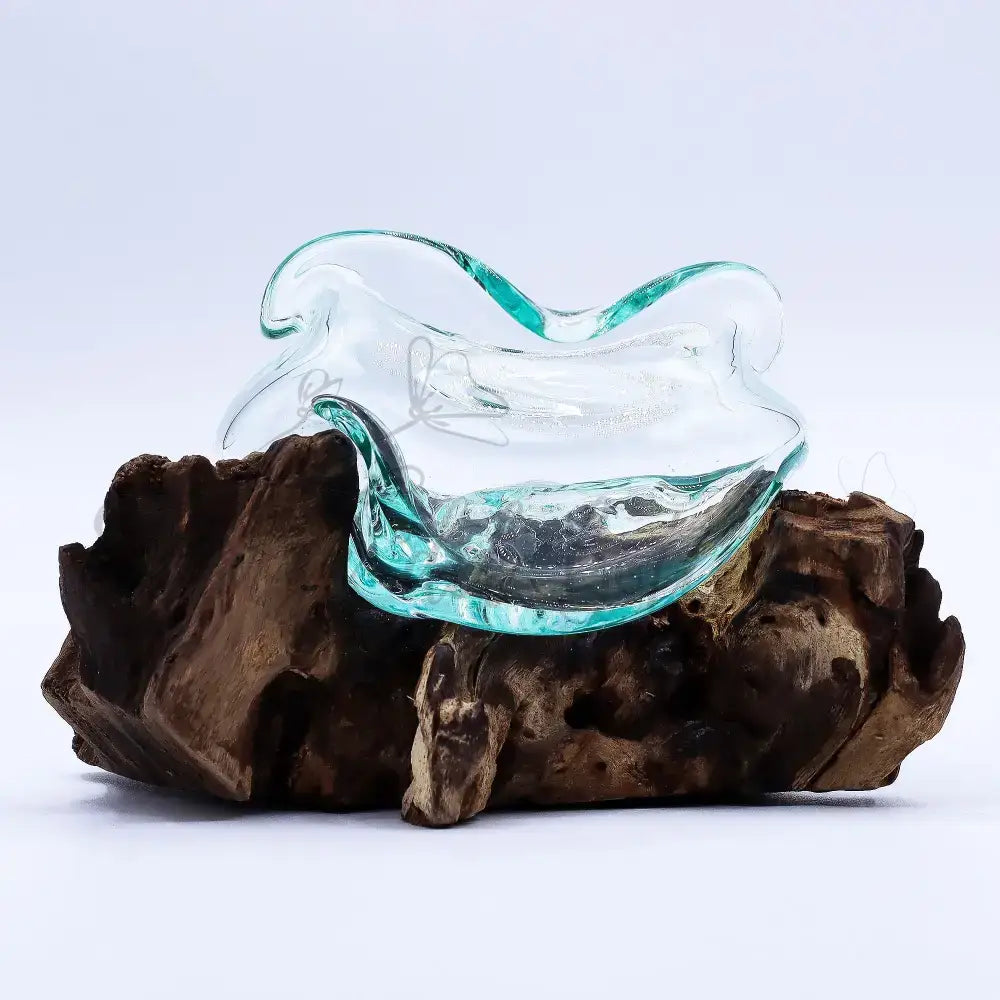 Ciotola ondulata in vetro soffiato su legno 18 cm - Molten Glass on Wood