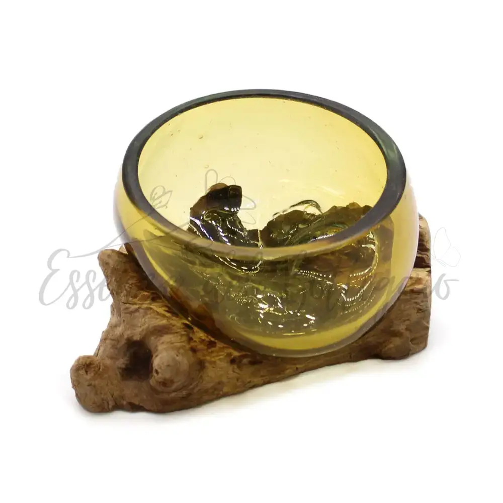 Ciotola in vetro ambrato soffiato su legno - Molten Glass on Wood