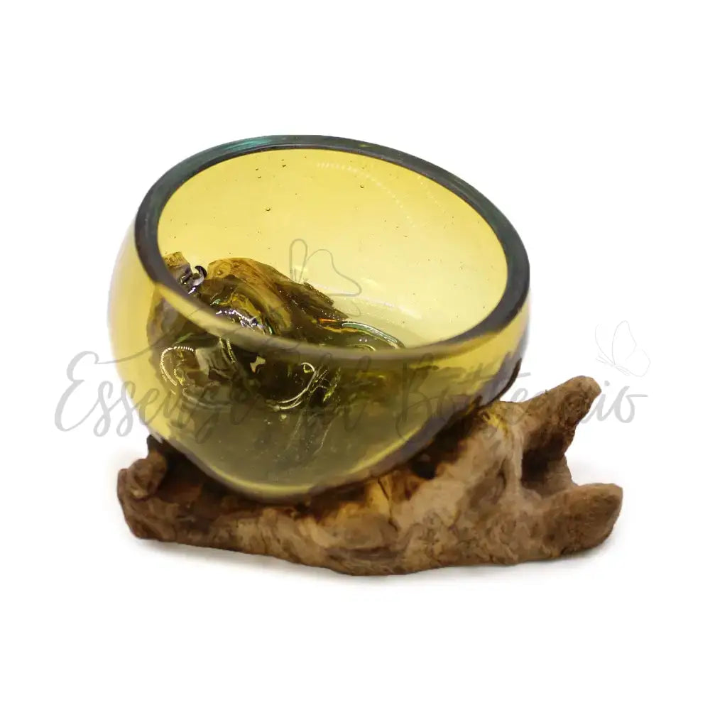 Ciotola in vetro ambrato soffiato su legno - Molten Glass on Wood