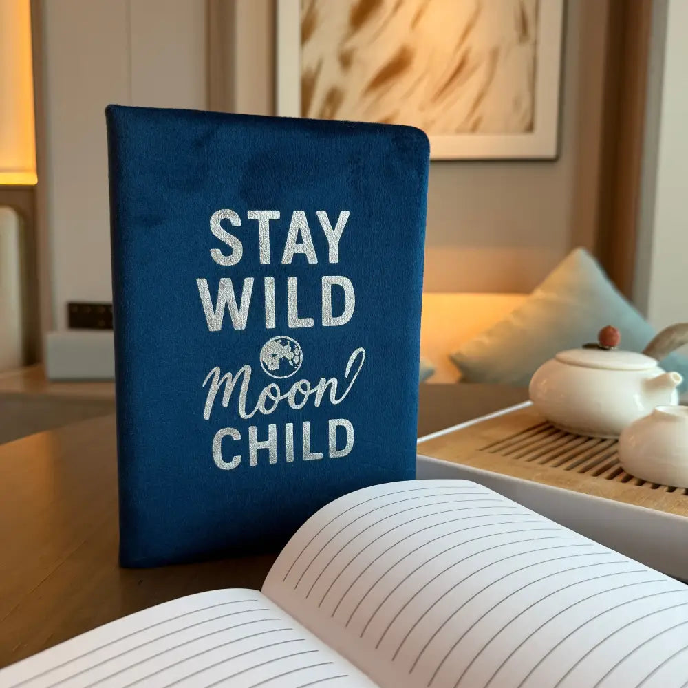 Dark Blue Velvet Notebook - 80 pages - Stay Wild Moon Child - Wellness & Gratitude Notebooks