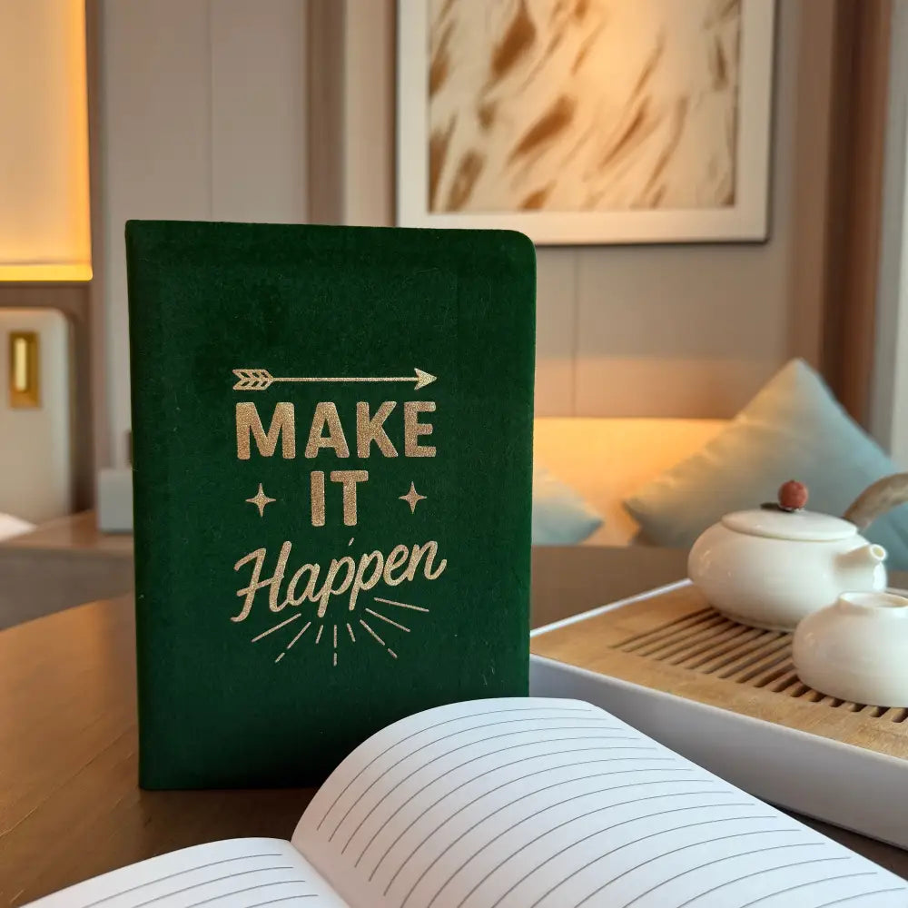 Dark Green Velvet Notebook - 80 pages - Make It Happen - Wellness & Gratitude Notebooks