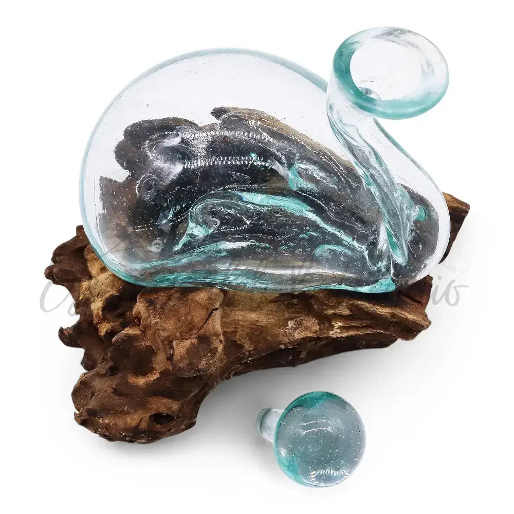Decanter a forma di anatra in vetro fuso su legno con tappo - Molten Glass on Wood