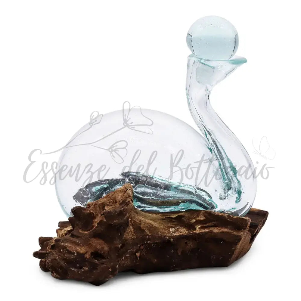 Decanter a forma di anatra in vetro fuso su legno con tappo - Molten Glass on Wood