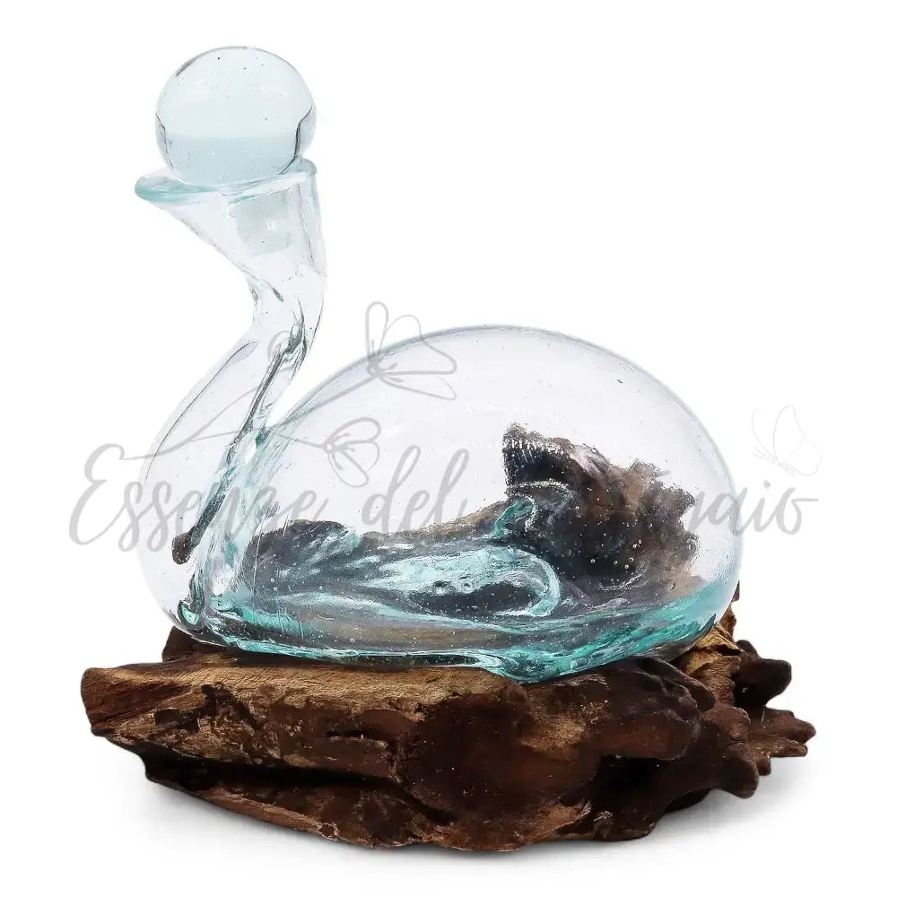 Decanter a forma di anatra in vetro fuso su legno con tappo - Molten Glass on Wood