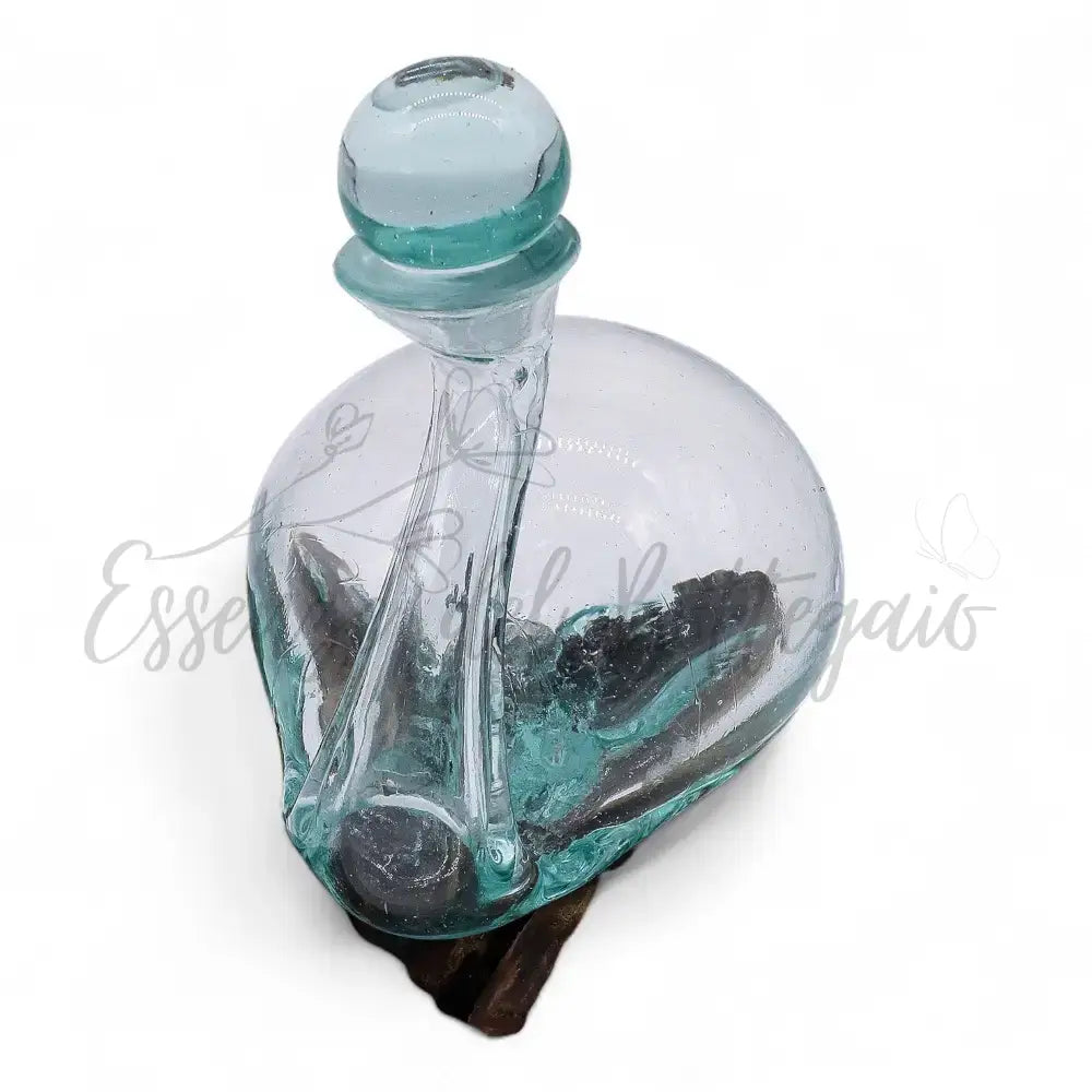 Decanter a forma di anatra in vetro fuso su legno con tappo - Molten Glass on Wood