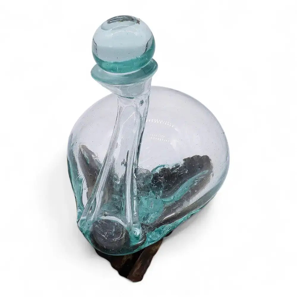 Decanter a forma di anatra in vetro fuso su legno con tappo - Molten Glass on Wood