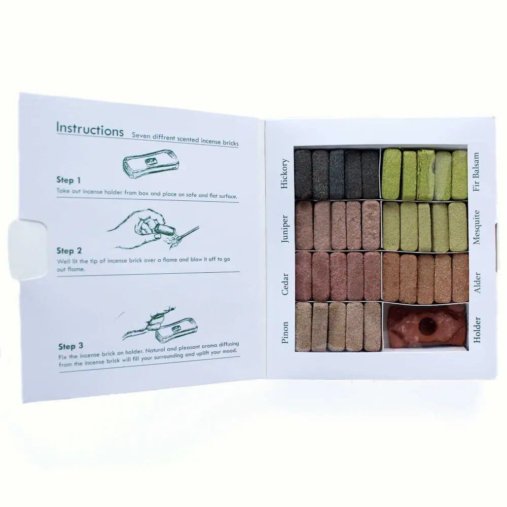 Display Set of 70 Incense Smudge Bricks and Burner - 7 - Natural Incense Resin Bricks Set