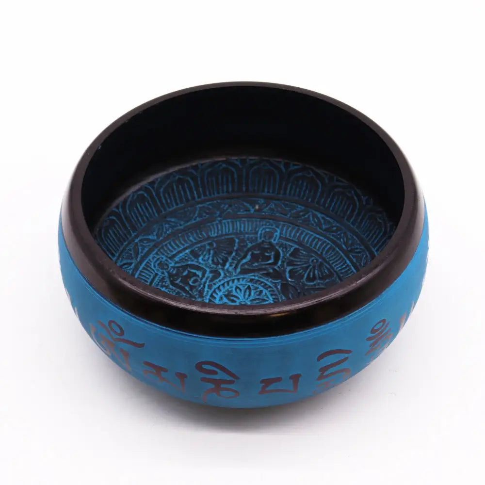 Earth Powder Singing Bowl - Blue Mantra Five Buddha - 16cm - Tibetan Singing Bowls
