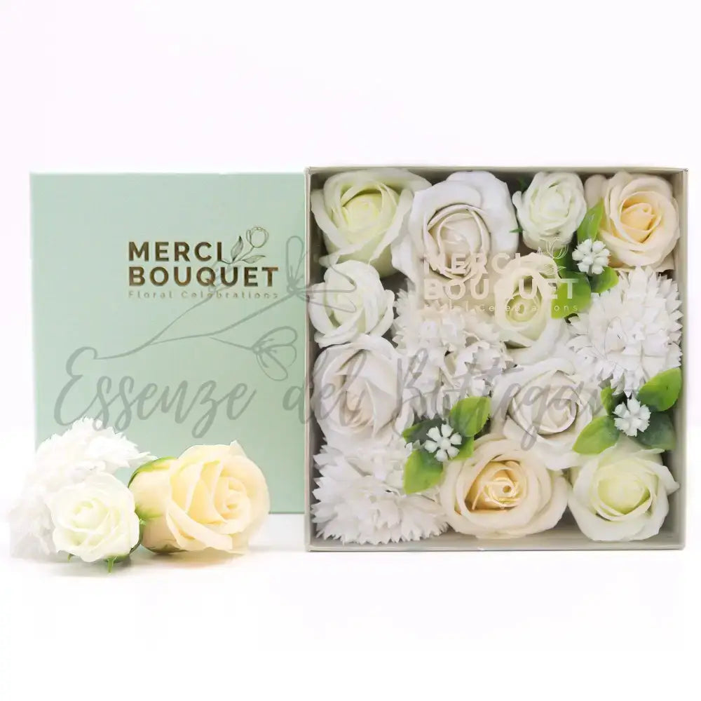 Fiori di Sapone Bianco & Avorio - Nozze - Conf. Quadrata - Soap Flowers Gift Boxes