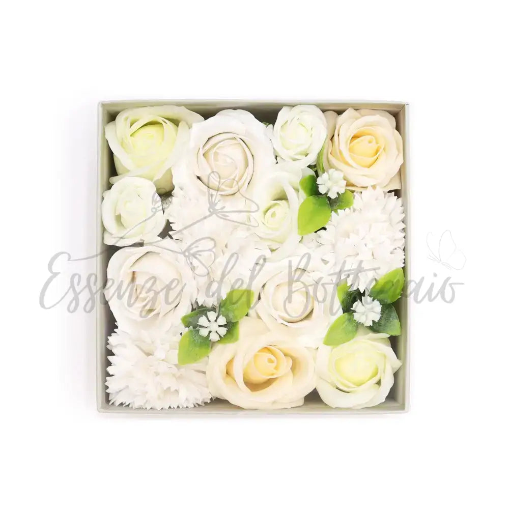 Fiori di Sapone Bianco & Avorio - Nozze - Conf. Quadrata - Soap Flowers Gift Boxes