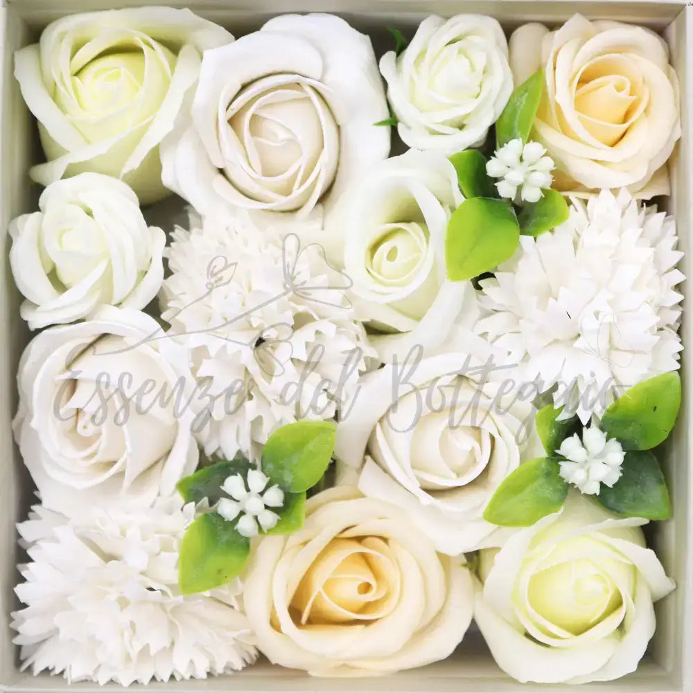 Fiori di Sapone Bianco & Avorio - Nozze - Conf. Quadrata - Soap Flowers Gift Boxes