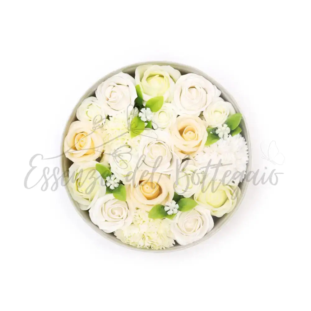 Fiori di Sapone Bianco & Avorio - Nozze - Conf. Rotonda - Soap Flowers Gift Boxes