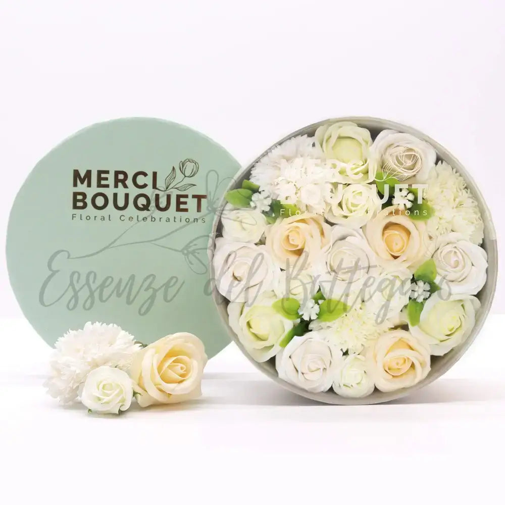 Fiori di Sapone Bianco & Avorio - Nozze - Conf. Rotonda - Soap Flowers Gift Boxes