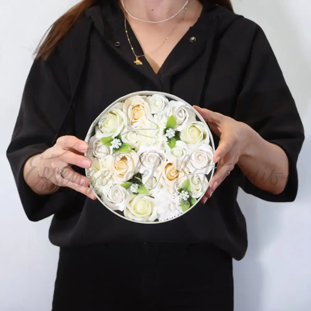 Fiori di Sapone Bianco & Avorio - Nozze - Conf. Rotonda - Soap Flowers Gift Boxes