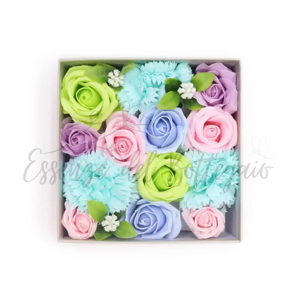 Fiori di Sapone Blu - Nascita - Conf. Quadrata - Soap Flowers Gift Boxes