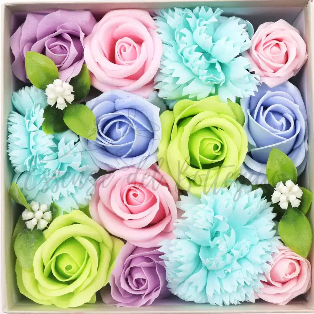 Fiori di Sapone Blu - Nascita - Conf. Quadrata - Soap Flowers Gift Boxes