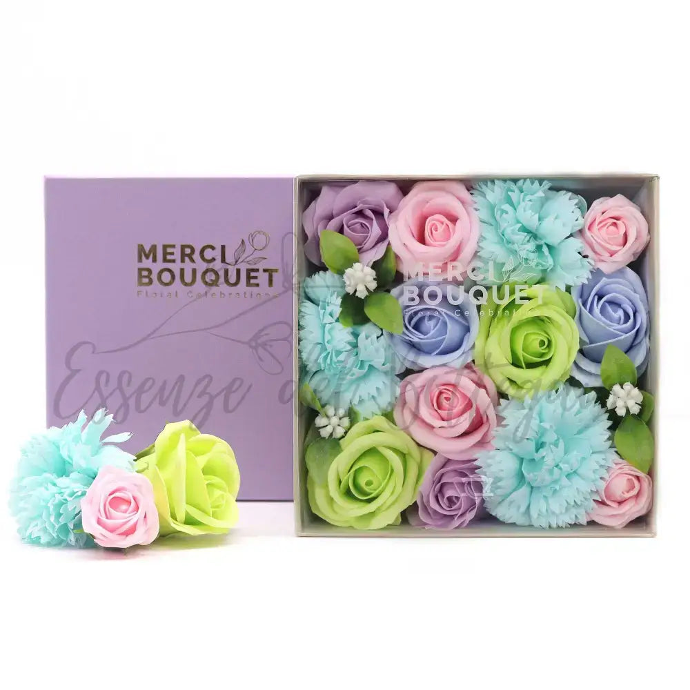 Fiori di Sapone Blu - Nascita - Conf. Quadrata - Soap Flowers Gift Boxes