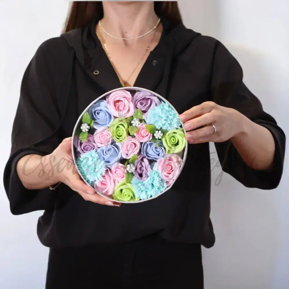 Fiori di Sapone Blu - Nascita - Conf. Rotonda - Soap Flowers Gift Boxes