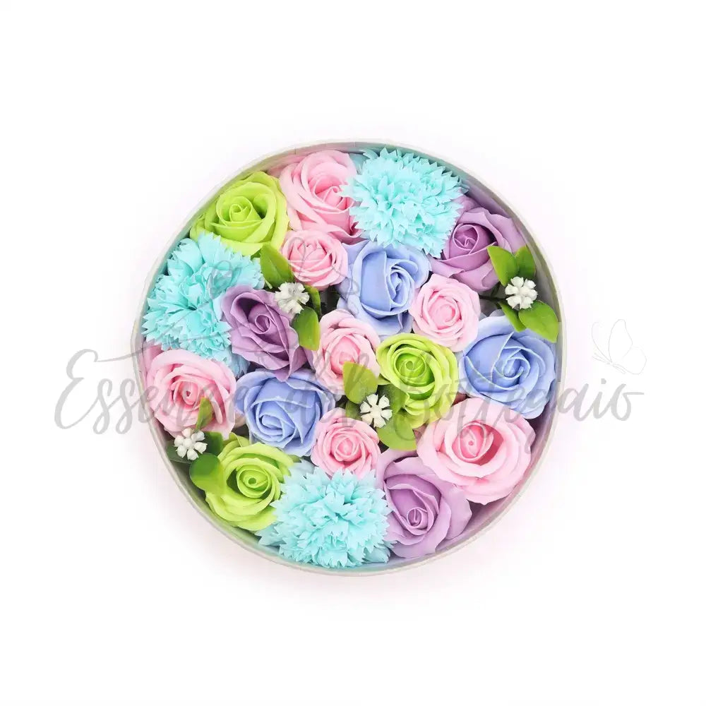 Fiori di Sapone Blu - Nascita - Conf. Rotonda - Soap Flowers Gift Boxes
